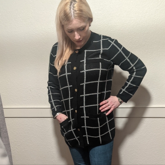 Anne Klein Woman's Cardigan, GUC, Black and White - Picture 2 of 5